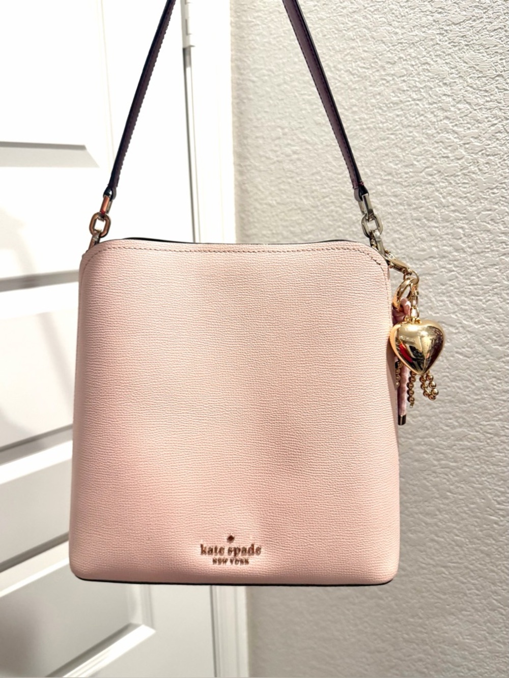 kate spade Blush Pink and Wine Leather Darcy Bag with Heart Charm
